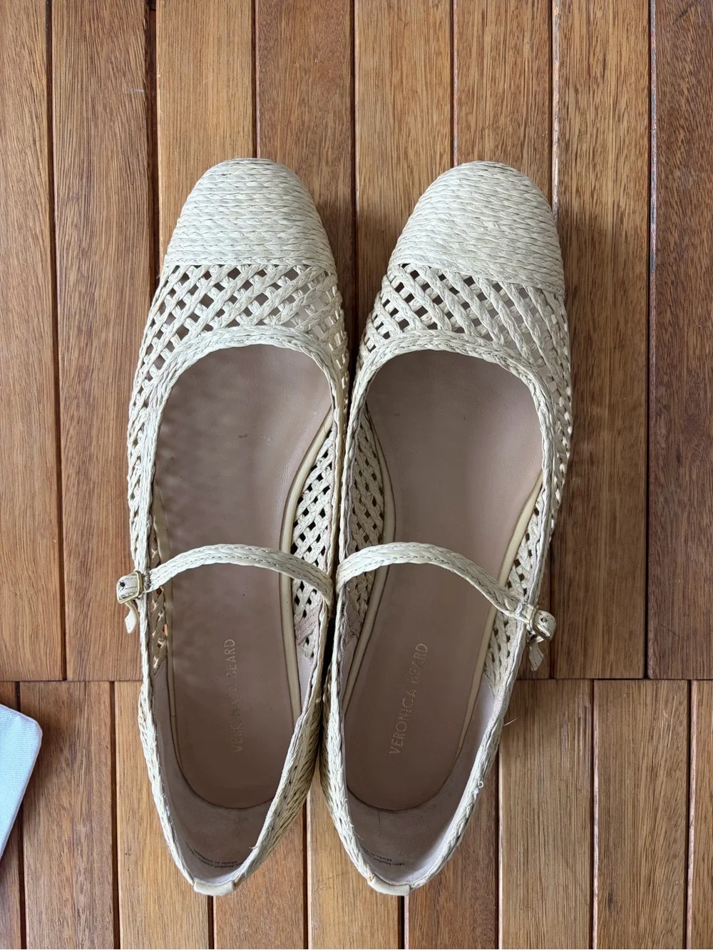 Veronica Beard Natural Beige Woven Mary Jane Flats